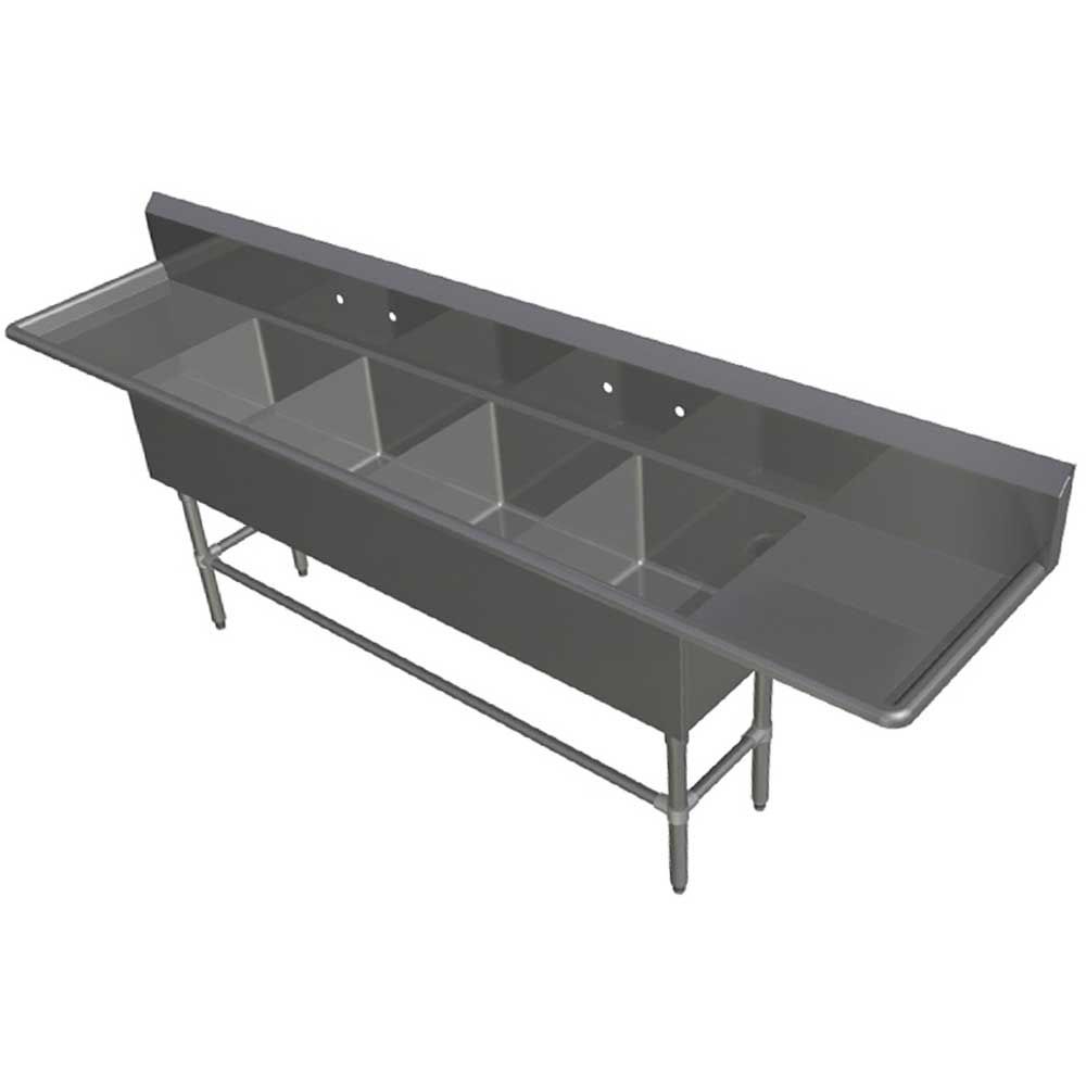 John Boos 16 Gauge Stainless Steel Four Bowl Sink With 18 Inch Left And Right Drainboard, 114 1/4 X 29 1/2 Inch