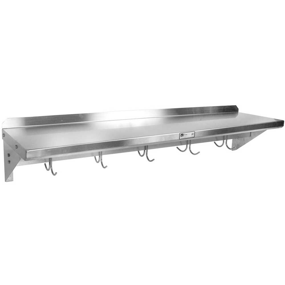 John Boos 14 Gauge Stainless Steel Wall Shelf With Pot Rack, 120 X 12 Inch