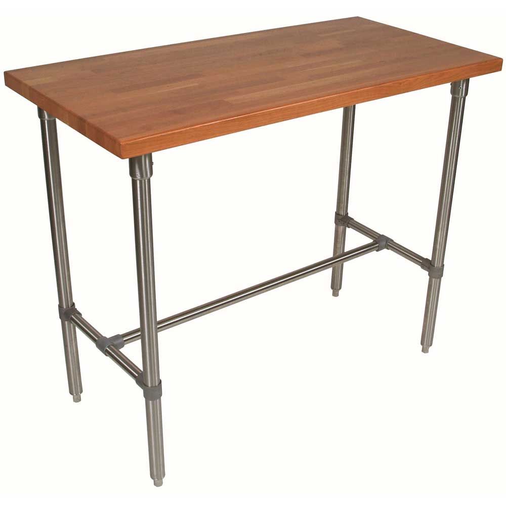John Boos Cucina Classico Center Bracing Varnique Finish Blended Cherry Top Table With 5 Inch Locking Casters, 48 X 24 X 36 Inch