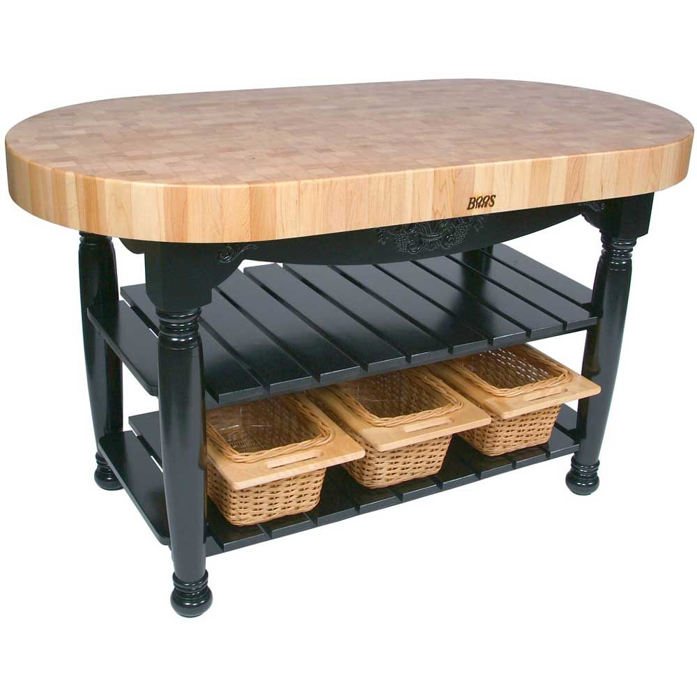 John Boos Maple Cream Finish Slate Gray Base Harvest Table, 60 X 30 X 4 Inch
