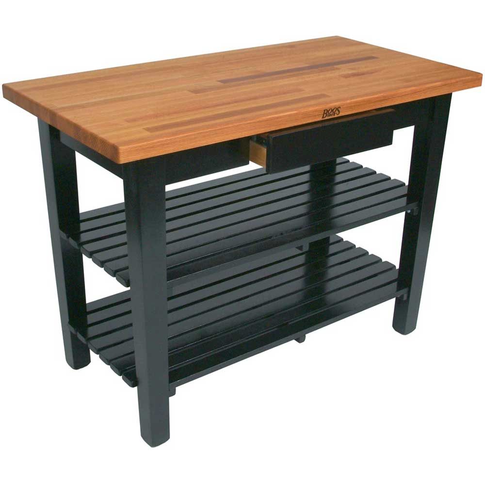 John Boos Black Base Cream Finish Red Oak Finger Jointed Top C Table With Shelf, 60 X 25 X 1.5 Inch