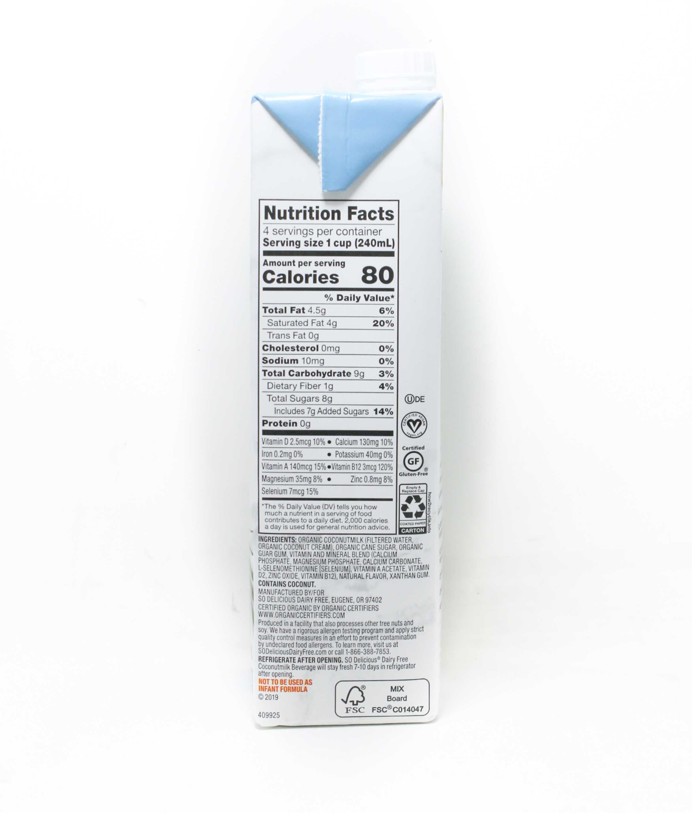 So Delicious Dairy Free Vanilla Coconut Milk, 32 Fluid Ounce -- 12 Per Case