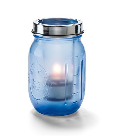 Hollowick Firefly Satin Dark Blue Glass Jar Lamp With Tealight Cradle Hanger, 5 1/4 X 3 X 3 Inch