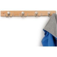 Spectrum Satin Nickel Stratford 4 Double Maple Hook Wood Rack, 3.25 X 3.25 X 24 Inch