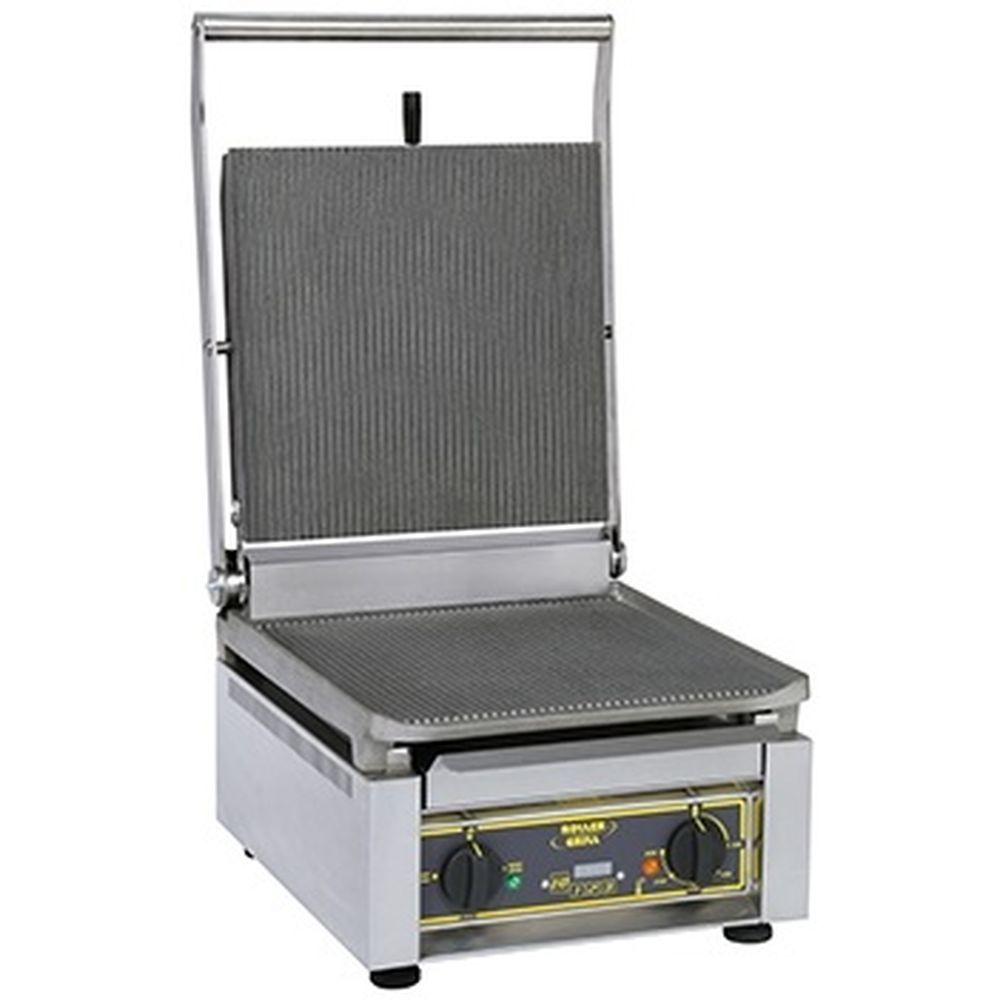 Equipex Roller Grill Cast Iron Smooth Top Electric Panini Grill, 14 X 14 Inch