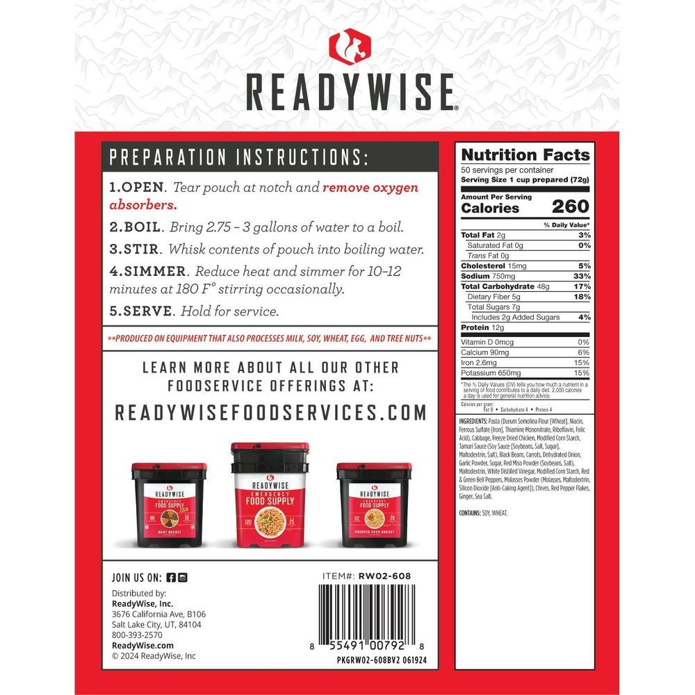Readywise Spicy Asian Style Noodles With Chicken, 50 Servings -- 4 Per Case