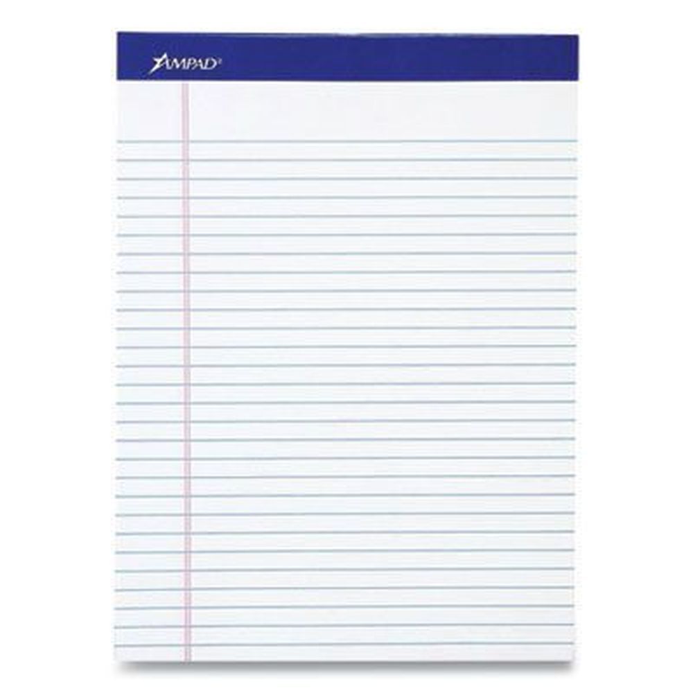 Ampad Wide/legal Rule 50 White Perforated Writing Pad With 8.5 X 11.75 Inch Sheets -- 12 Per Case