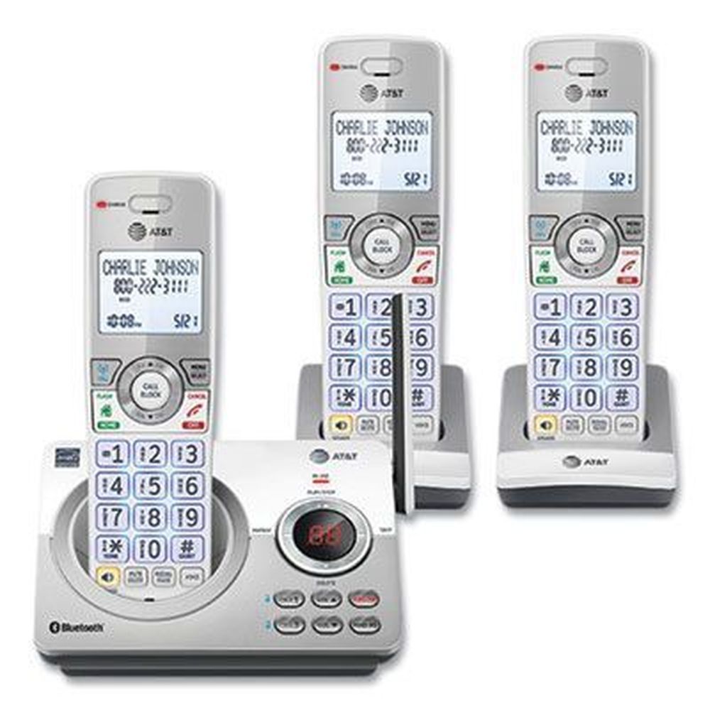 At And T White/silver Connect To Cell Dl72310 Cordless Telephone With Base And 2 Additional Handsets