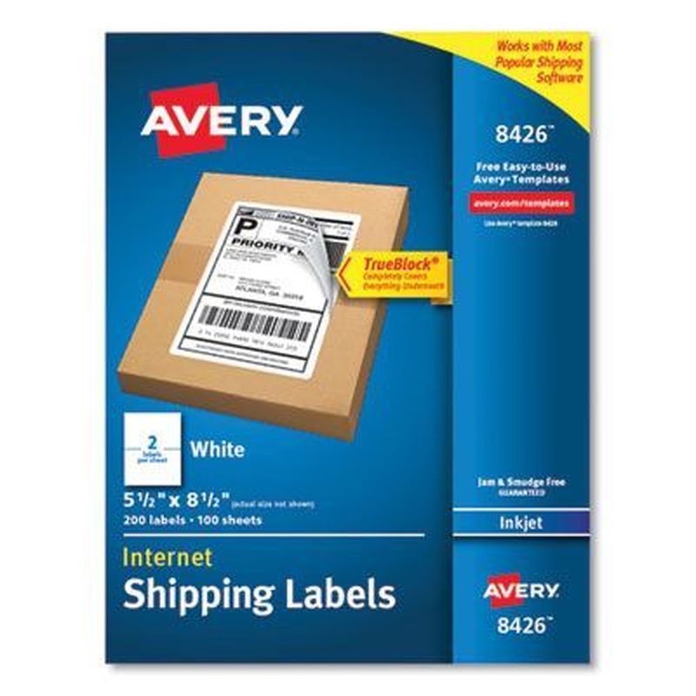 Avery White Shipping Labels With Trueblock Technology For Inkjet Printers, 5.5 X 8.5 Inch - 2 Per Sheet -- 200 Sheets Per Pack