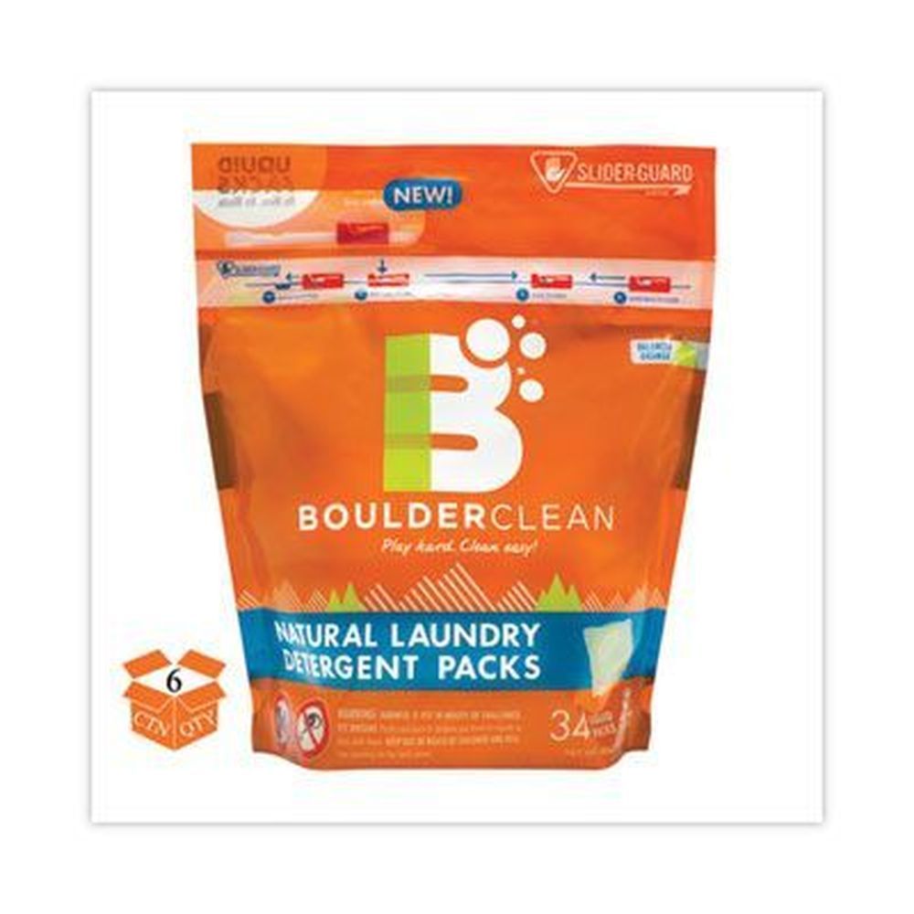 Boulder Clean Valencia Orange Laundry Detergent Packs - 34 Per Pouch -- 6 Pouches Per Case