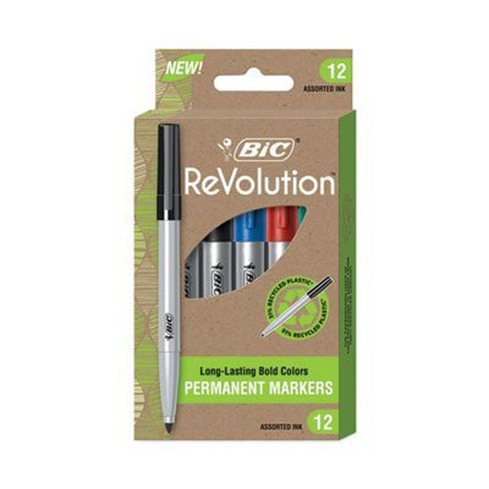 Bic Revolution Assorted Colors Permanent Marker With Fine Bullet Tip -- 12 Per Case