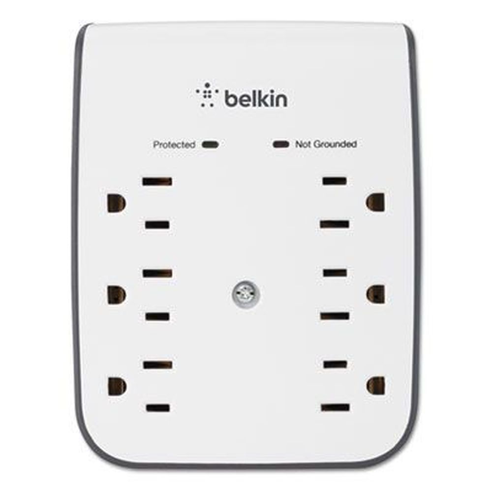 Belkin White Surgeplus Usb Wall Mount Charger With 6 Outlets And 2 Usb Ports, 6.25 X 5.13 Inch