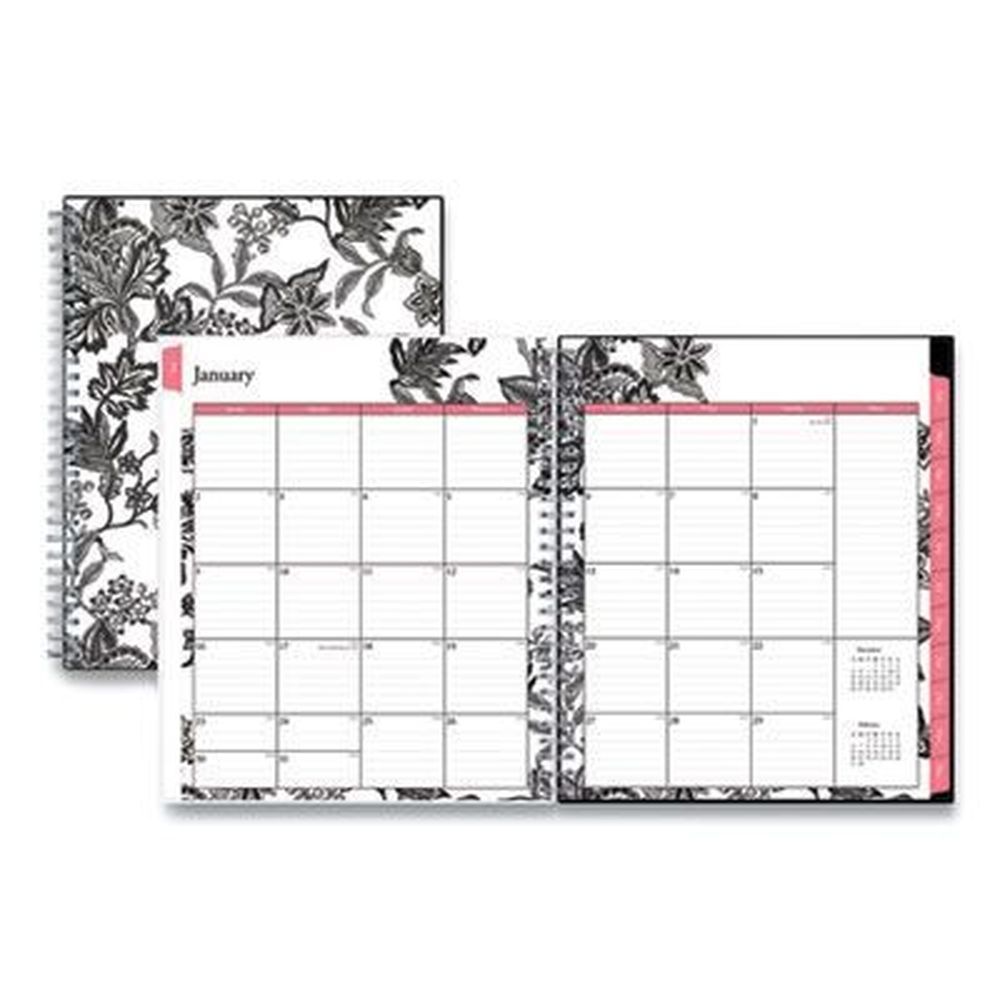 Blue Sky Floral Artwork 12-month Jan To Dec 2023 Analeis Monthly Planner With White/black/coral Cover, 10 X 8 Inch