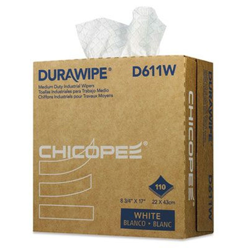 Chicopee Durawipe White 3-ply Medium-duty Industrial Wipers, 8.8 X 17 Inch - 110 Per Box -- 12 Boxes Per Case