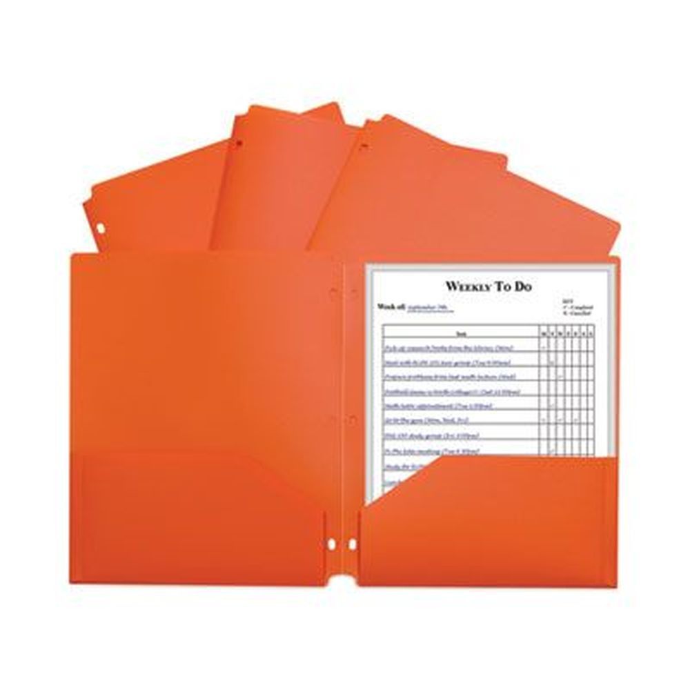 C-line Orange Two-pocket Heavyweight Poly Portfolio Folder With 3-hole Punch, 11 X 8.5 Inch -- 25 Per Box