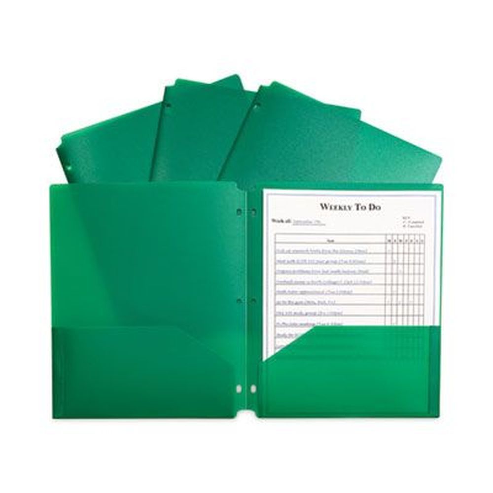 C-line Green Two-pocket Heavyweight Poly Portfolio Folder With 3-hole Punch, 11 X 8.5 Inch -- 25 Per Box