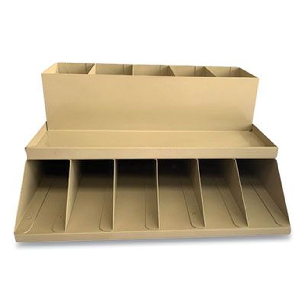 Controltek Plastic Pebble Beige 11 Compartments Coin Wrapper And Bill Strap 2-tier Rack, 9.38 X 8.13 4.63 Inch