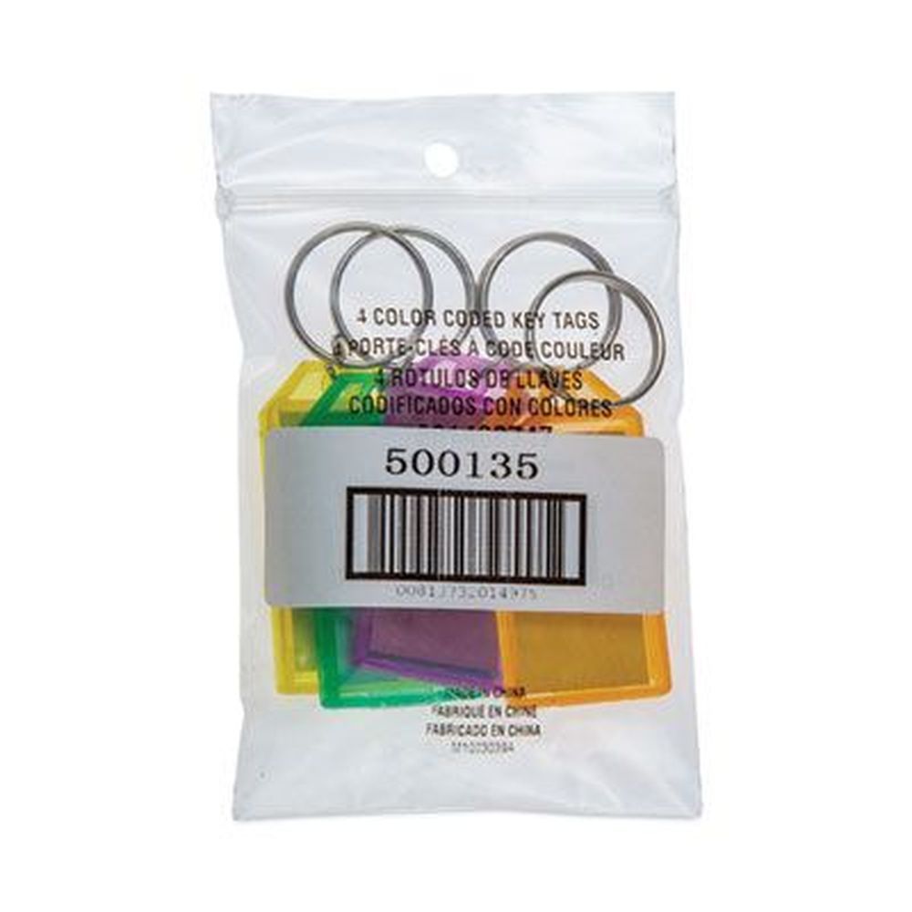 Controltek Green/orange/purple/yellow Key Tags, 2.2 X 1.15 Inch - 4 Per Pack -- 12 Packs Per Case