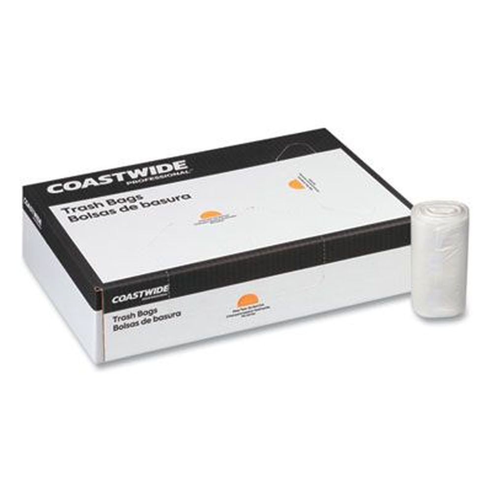 Coastwide Professional Clear 0.31 Mil High Density Can Liner, 30 Gallon Capacity - 25 Bags Per Roll -- 20 Rolls Per Case