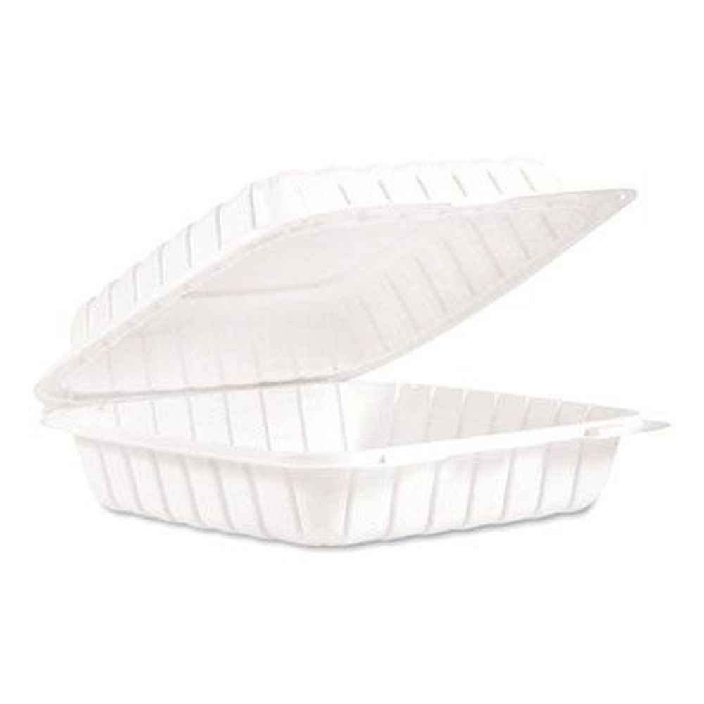 Dart Proplanet Plastic White Single Compartment Hinged Lid Container, 9 X 8.8 X 3 Inch -- 150 Per Case