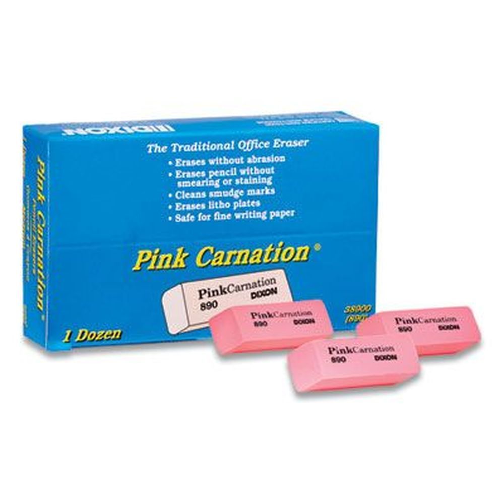 Dixon Pink Carnation Medium Rectangular Eraser Block For Pencil Marks -- 12 Per Case