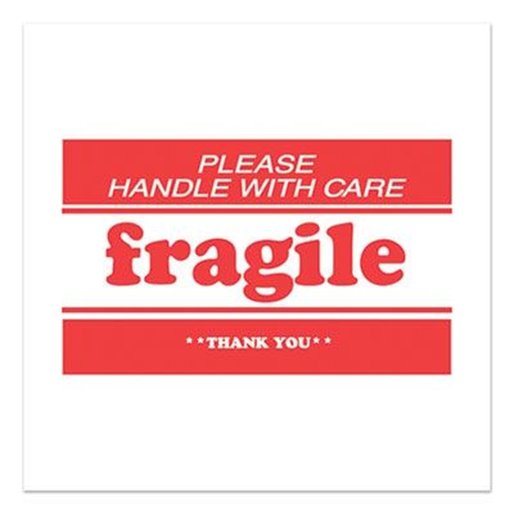 Decker White/red Fragile-please Handle With Care-thank You Pre-printed Message Label, 2 X 3 Inch -- 500 Per Roll