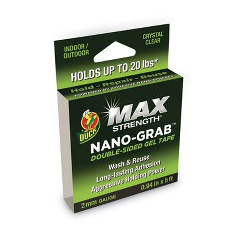 Duck Max Strength Nano-grab Clear Double-sided Gel Tape, 0.94 Inch X 5 Feet