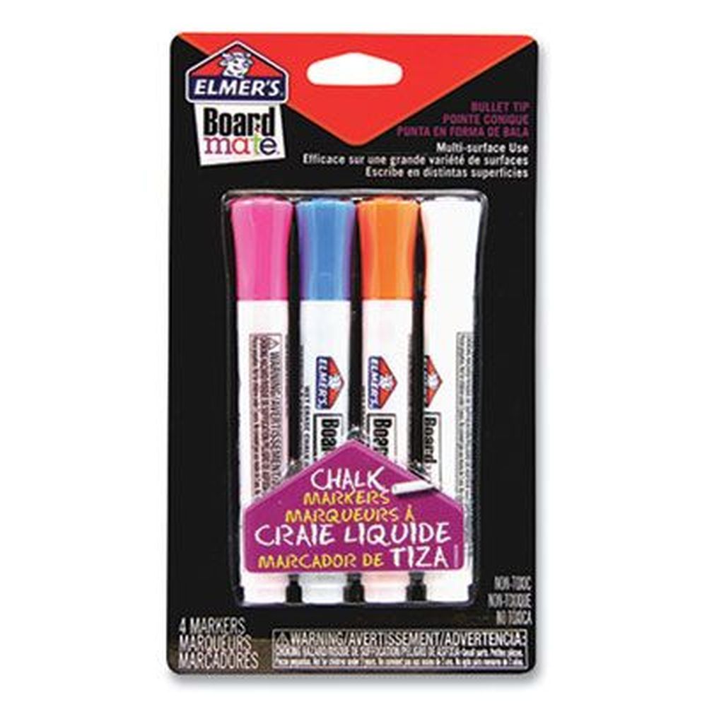 Elmers Assorted Colors Boardmate Wet Erase Chalk Marker With Broad Bullet Tip -- 4 Per Pack