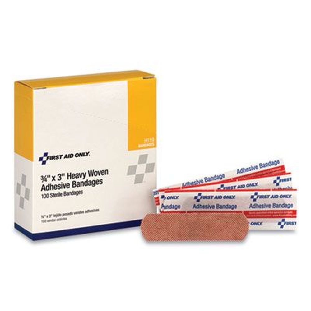 First Aid Only Heavy Woven Adhesive Bandages Strip, 0.75 X 3 Inch -- 100 Per Box
