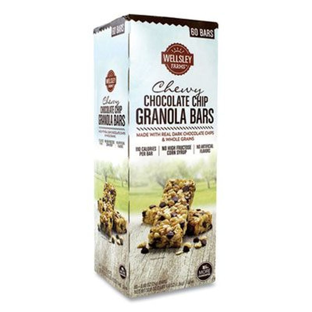 Wellsley Farms Chewy Chocolate Chip Granola Bar, 0.88 Ounce -- 60 Bars Per Box