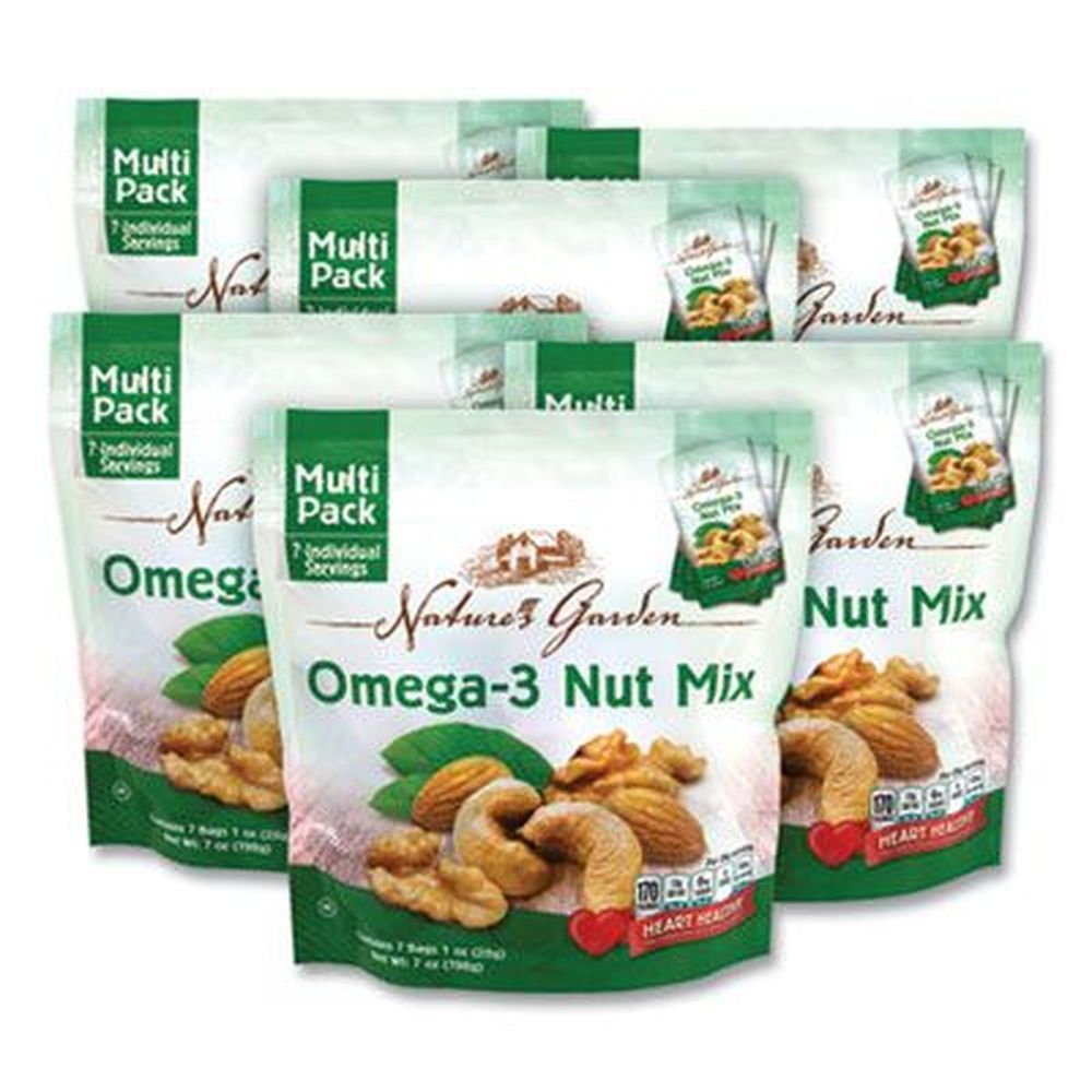 Natures Garden Omega-3 Nut Mix, 1 Ounce Pouch - 7 Pouches Per Pack -- 6 Packs Per Box