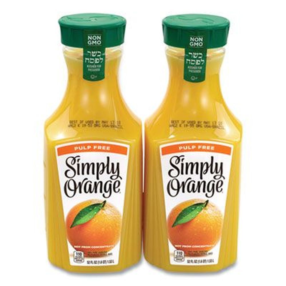 Simply Orange Pulp Free Orange Juice, 52 Ounce Bottle -- 2 Per Pack