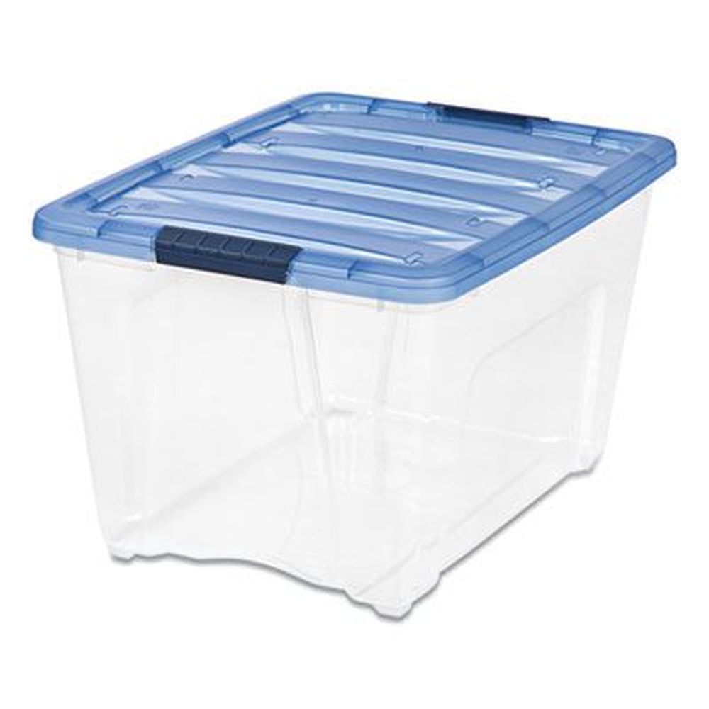 Iris Clear/translucent Blue Stack And Pull Latching Flat Lid Storage Box, 22 X 16.5 X 13.03 Inch