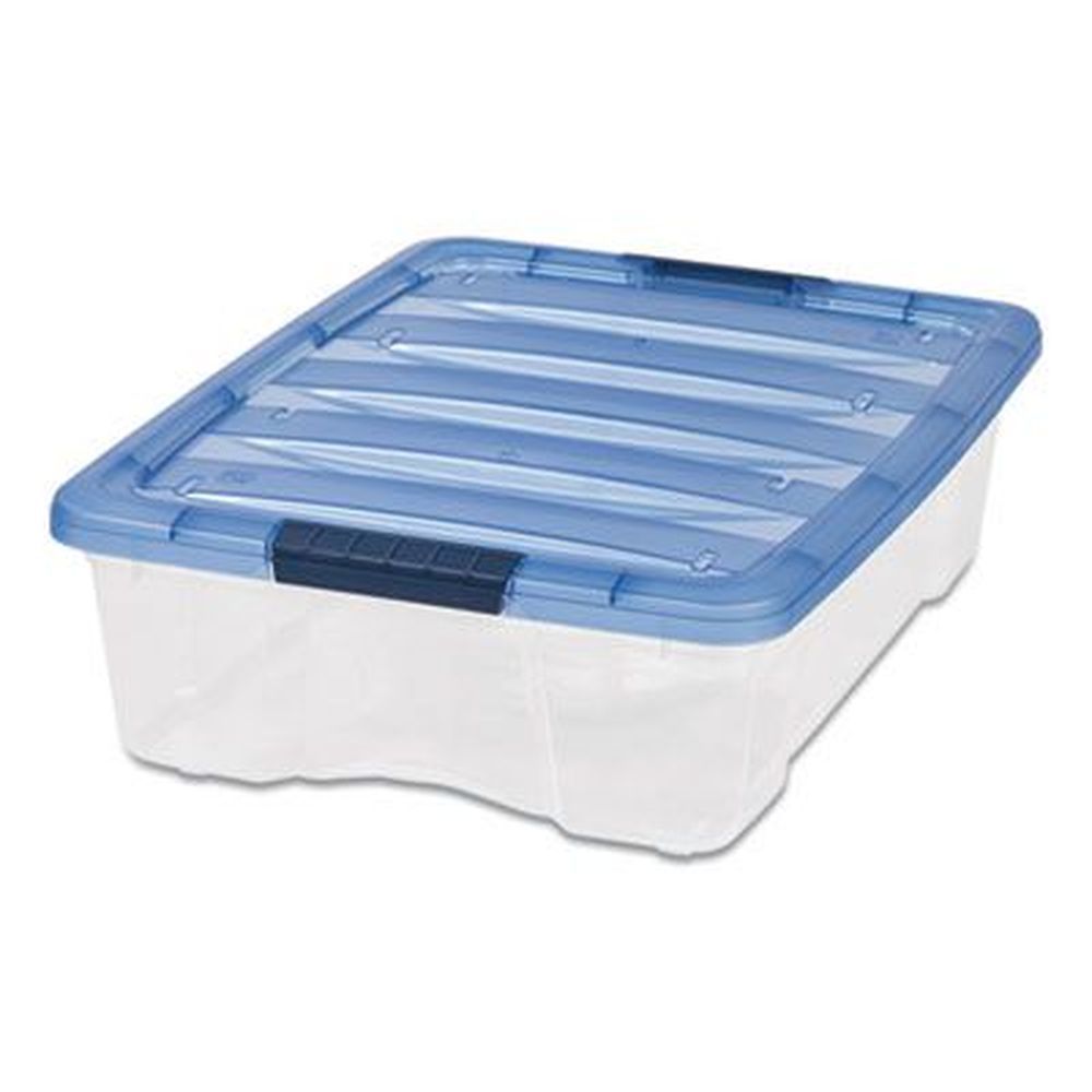 Iris Clear/translucent Blue Stack And Pull Latching Flat Lid Storage Box, 16.5 X 22 X 6.5 Inch