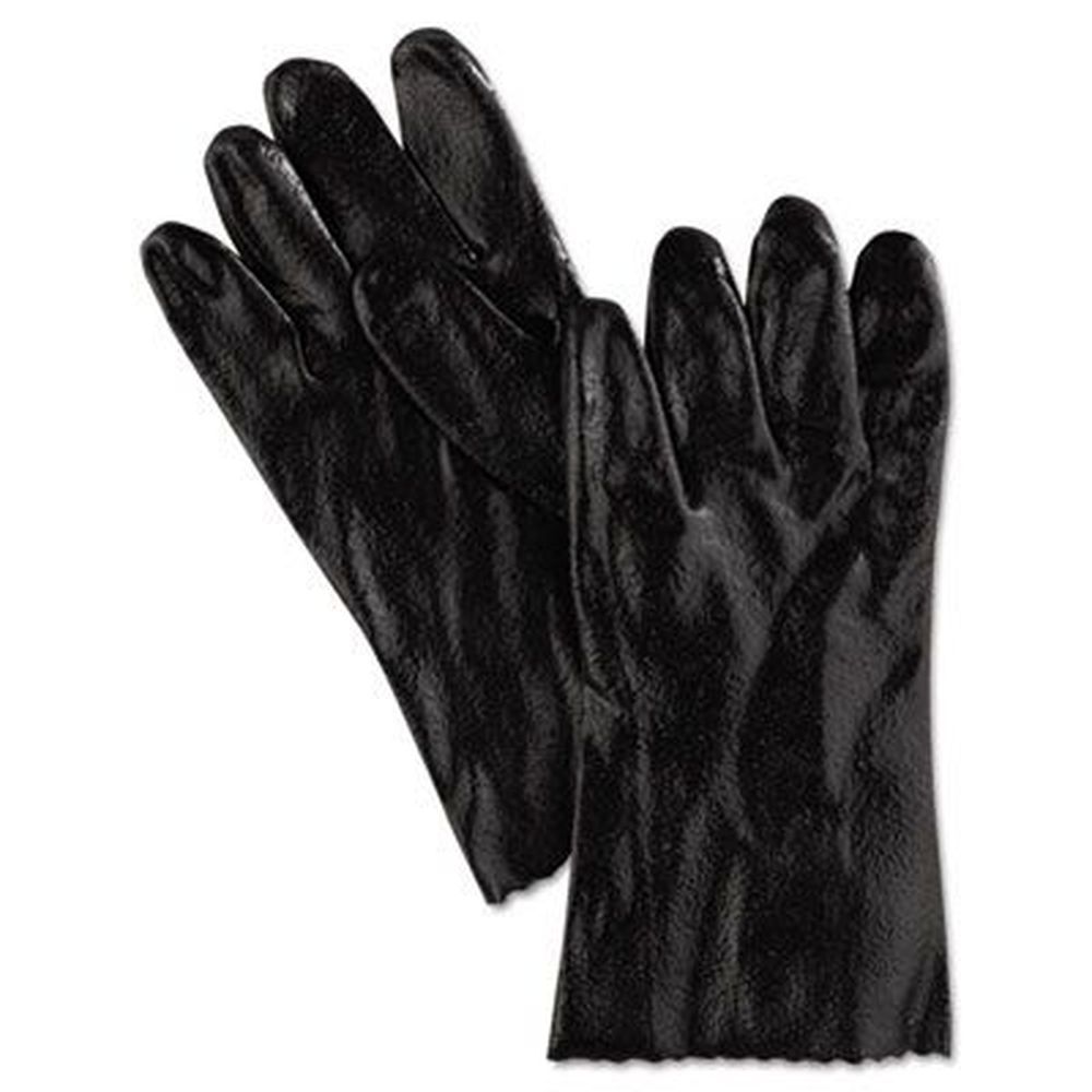 Mcr Safety Single Dipped With Rough Black Large Pvc Gloves, 12 Inch Long -- 12 Pairs Per Case