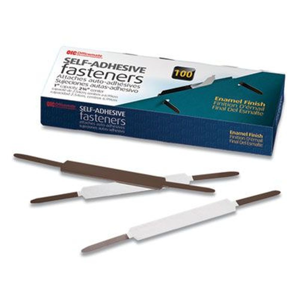 Officemate Brown Center To Center Self Adhesive Two Prong Folder Fastener Bases, 1 Inch Capacity -- 100 Per Box