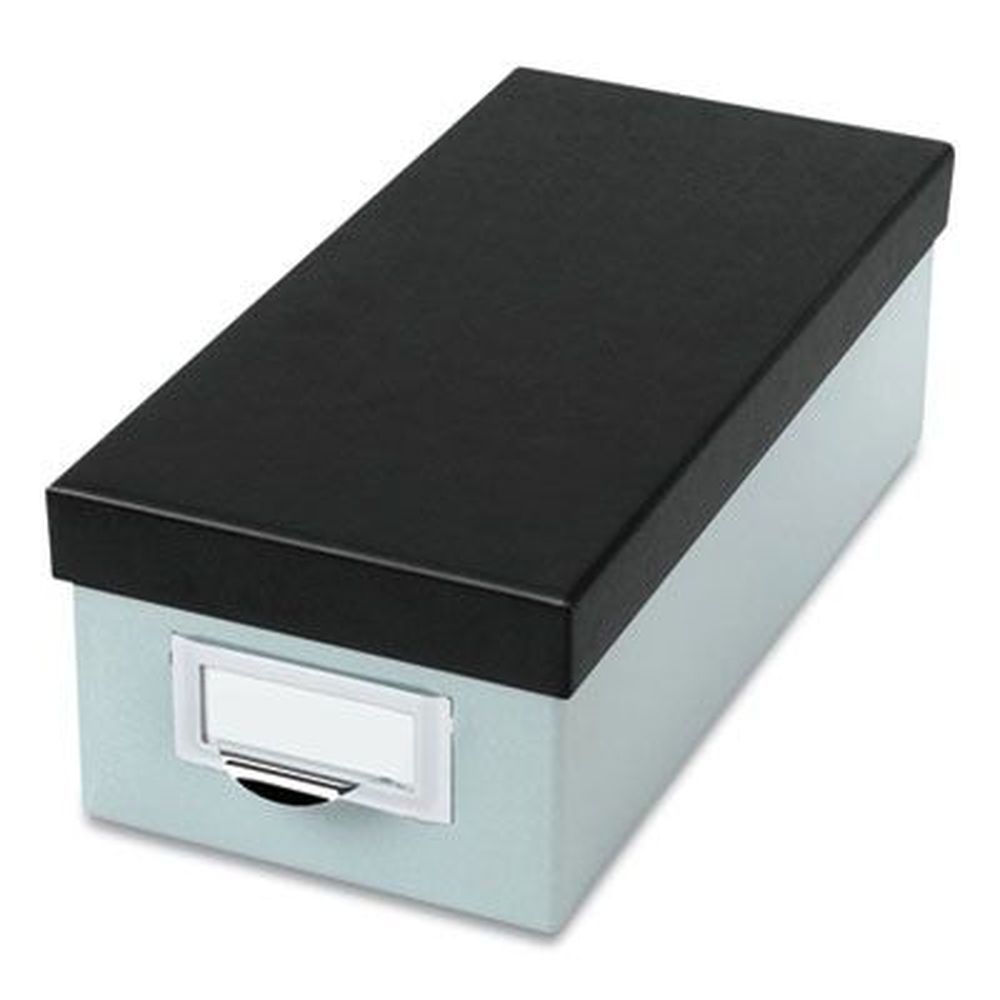 Oxford Pressboard Blue Fog/black Index Card Storage Box - Holds 1000 3 X 5 Cards