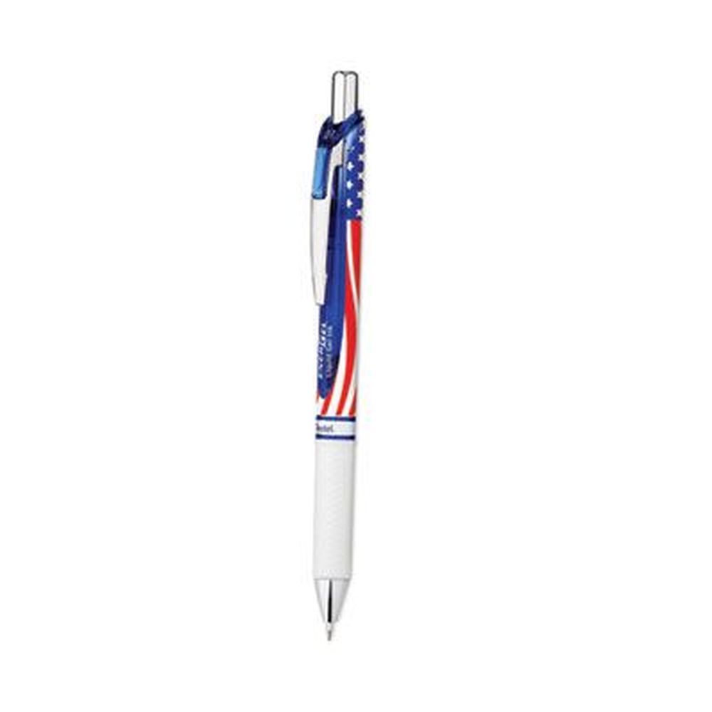 Pentel Retractable Black Ink Red/white/blue Barrel Medium 0.7 Mm Energel Rtx Stars And Stripes Gel Pen -- 12 Per Case