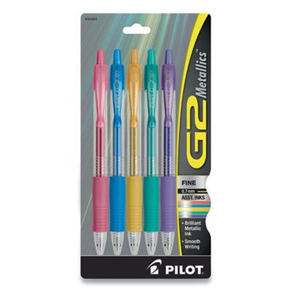Pilot Fine 0.7 Mm Assorted Ink And Barrel Colors Retractable G2 Metallics Gel Pen -- 5 Per Pack