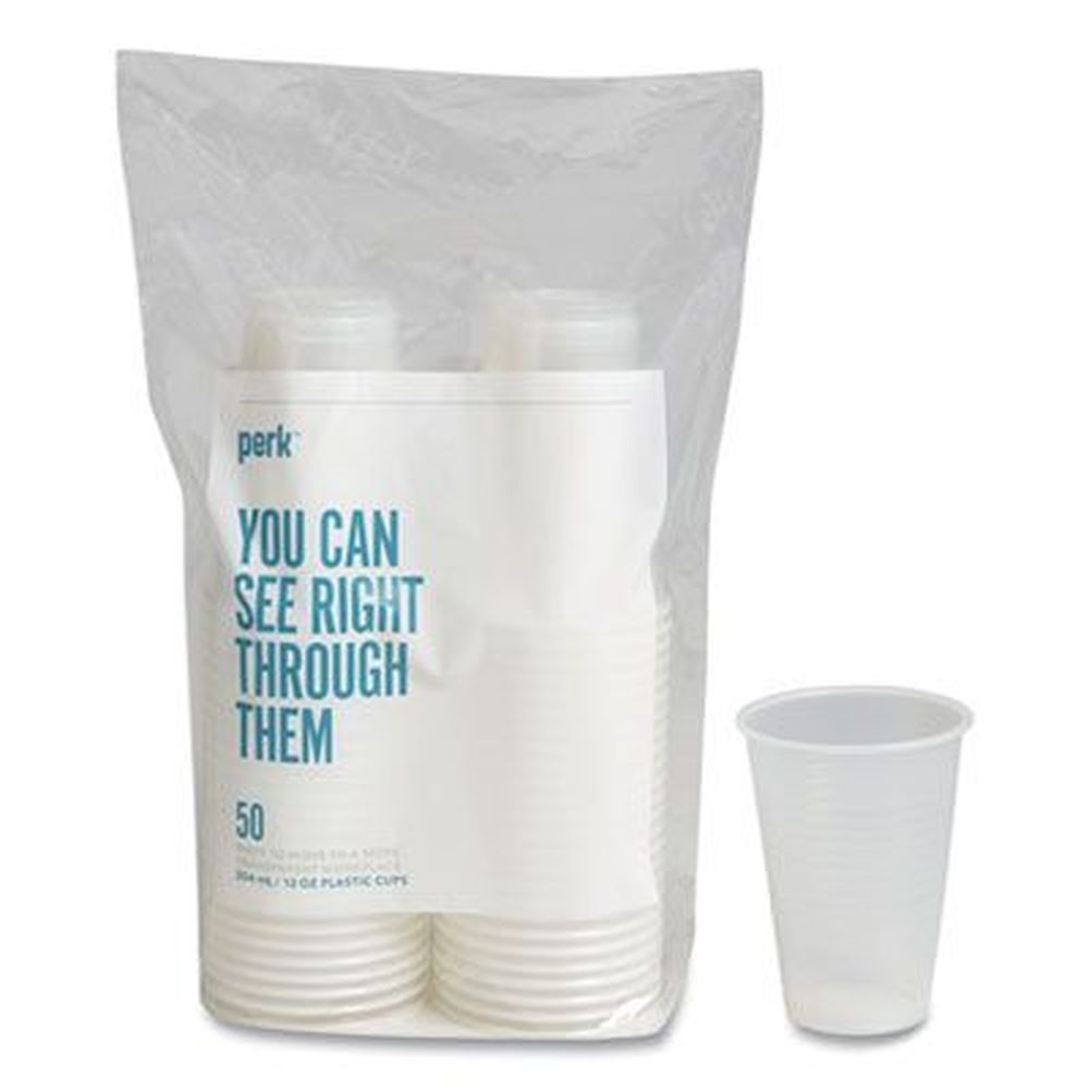 Perk Clear Plastic Cold Cup, 12 Ounce -- 50 Per Pack