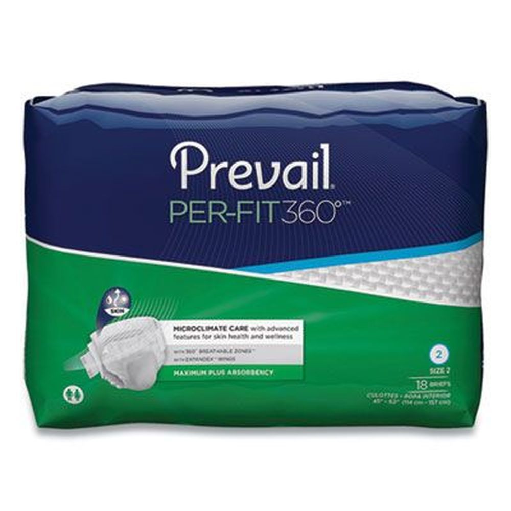 Prevail Size 2 Maximum Plus Absorbency Per-fit360 Degree Brief, 45 To 62 Inch Waist -- 72 Per Case