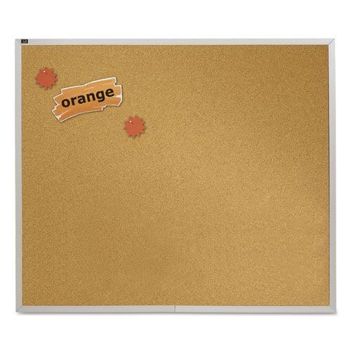 Quartet Tan Surface Anodized Aluminum Frame Natural Cork Bulletin Board, 48 X 48 Inch