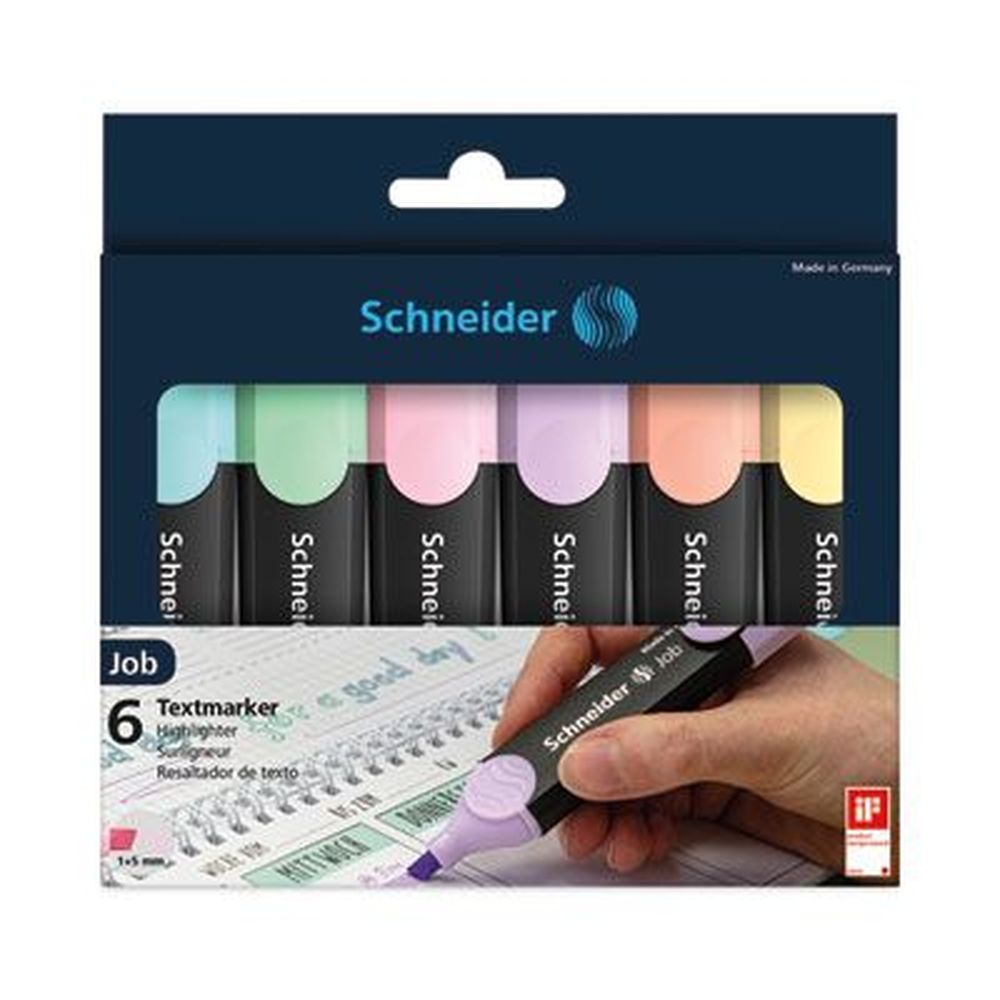 Schneider Assorted Ink Colors Black/assorted Barrel Colors Job Pastel Highlighters With Chisel Tip -- 6 Per Pack