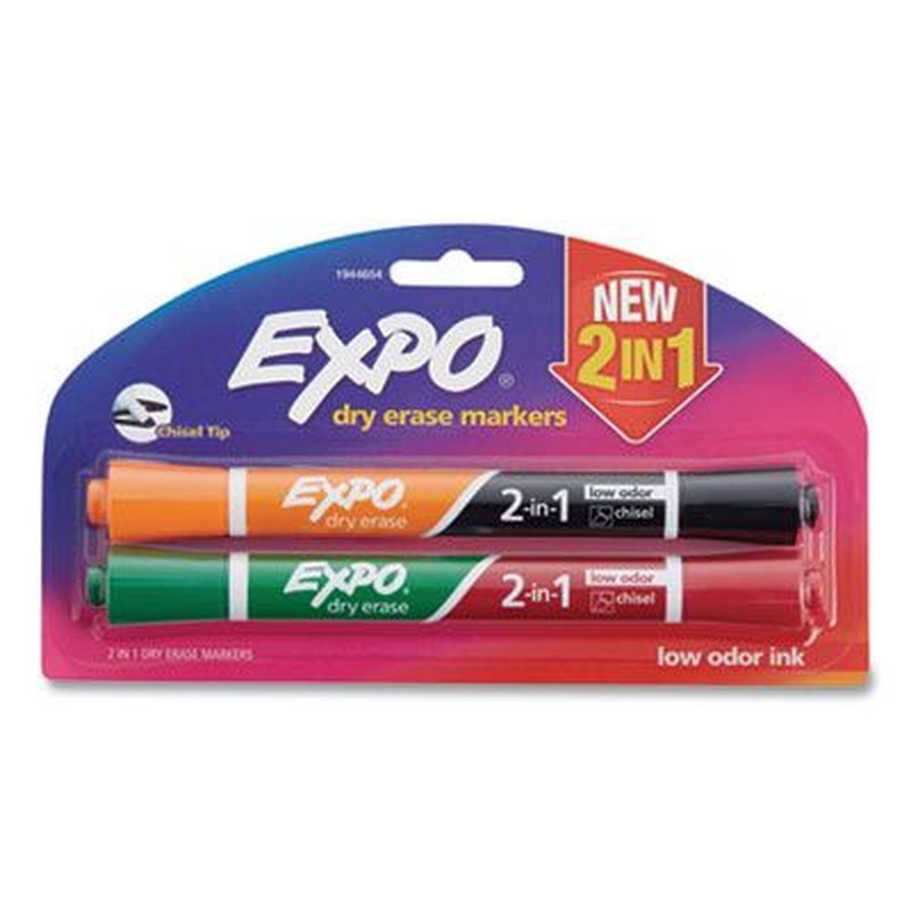 Expo Assorted Colors 2-in-1 Dry Erase Marker With Medium Chisel Tip -- 2 Per Pack