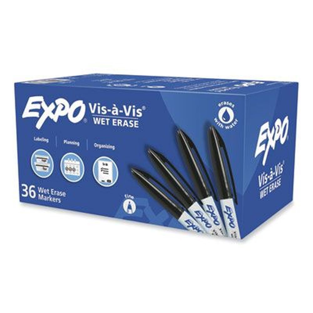 Expo Vis-a-vis Black Wet Erase Marker With Fine Bullet Tip -- 36 Per Pack