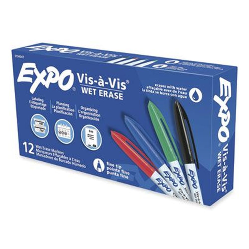 Expo Vis-a-vis Assorted Wet Erase Marker With Fine Bullet Tip -- 12 Per Case
