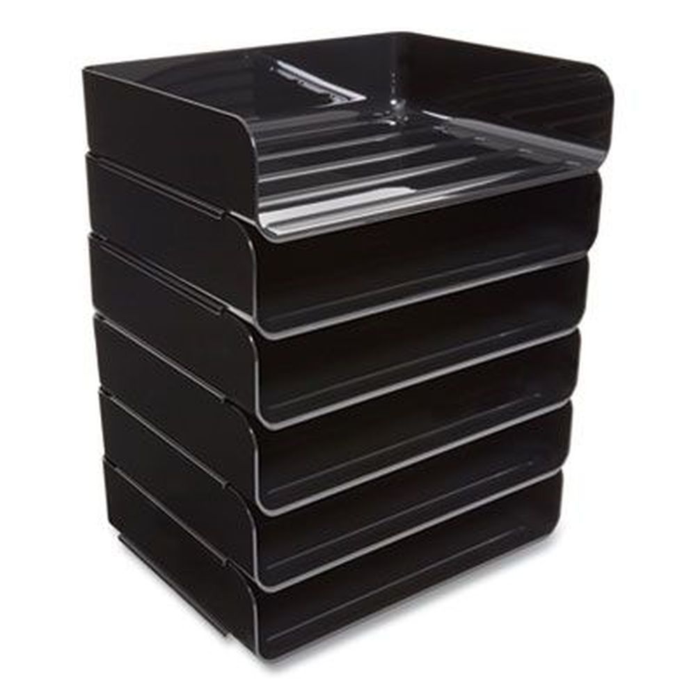 Tru Red Black 1 Section Letter-size Side-load Stackable Plastic Document Tray, 12.63 X 9.72 X 3.01 Inch -- 6 Per Pack