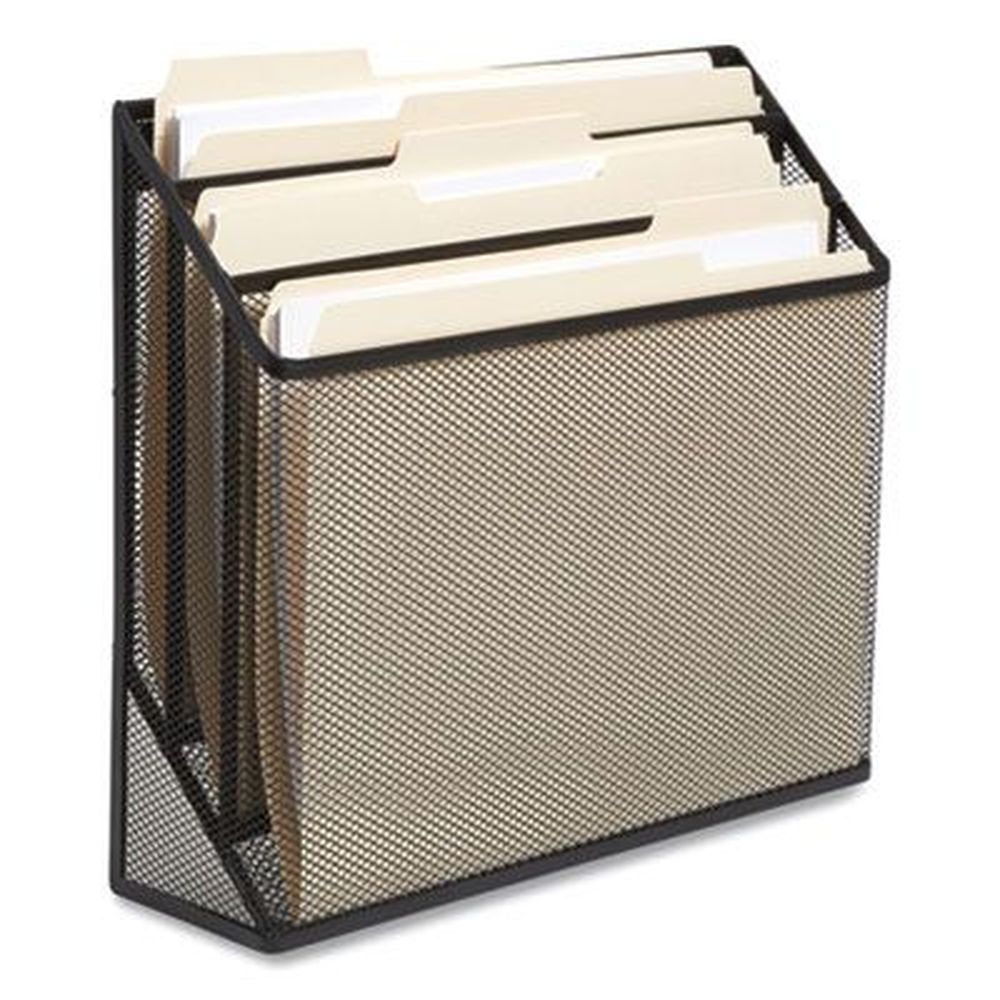 Tru Red Matte Black Enclosed Design 3 Sections Letter-size Wire Mesh Incline Sorter, 13.78 X 16.61 X 12.4 Inch