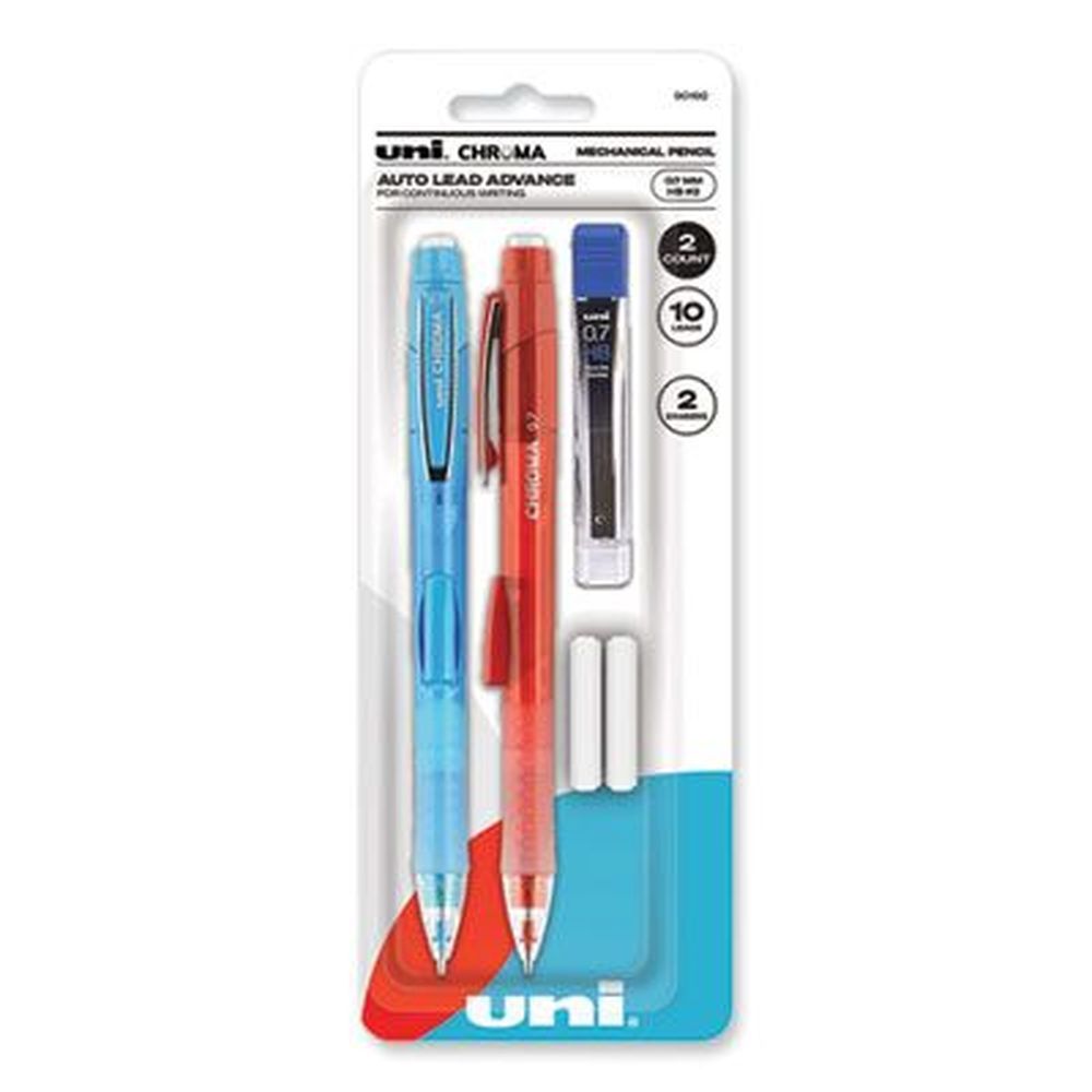 Uniball Black Lead 0.7 Mm Number 2 Hb Chroma Mechanical Pencil With 10 Leads And 2 Erasers -- 2 Per Pack