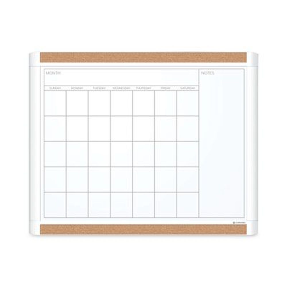 U Brands Pinit White Surface White Plastic Frame Magnetic Dry Erase Monthly Calendar, 20 X 16 Inch